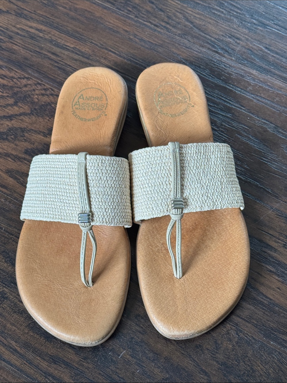 Andre Assous Neutral Woven Toe-Loop Slide Sandals